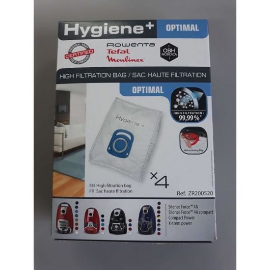 Rowenta Lot de 4 sacs Hygiène+, Anti-odeur, Compatibles avec les aspirateurs  traineau Compact Power, Power XXL, Silence Force, X-Trem Power ZR200720 :  : Cuisine et Maison