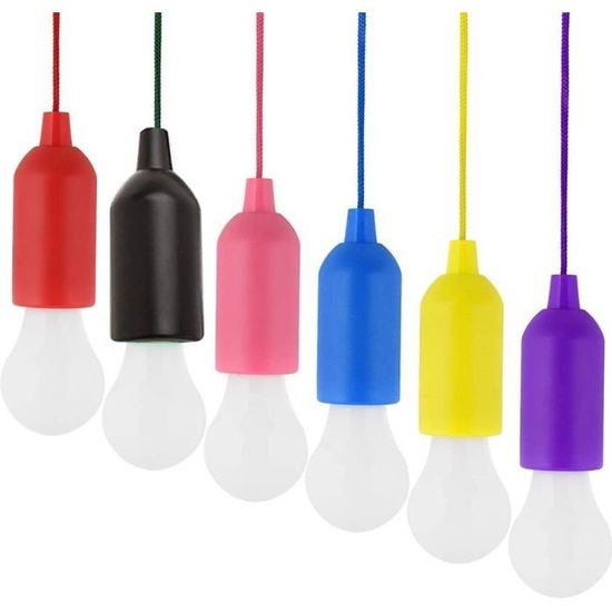 Lot De 6 Ampoules LED Avec Cordon De Tirage, Fonctionne Avec Piles, Lampe Portable à Suspendre, Pour Mariage, Festival, Extérieur, Camping, Fêtes De Jardin, Décoration (blanc Froid
