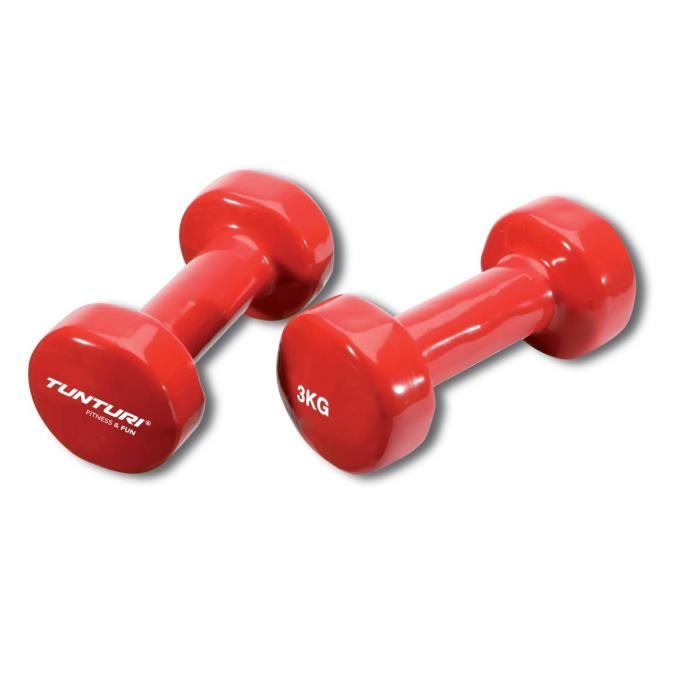 Haltères Vinyl 3 Kg - TUNTURI - Lot de 2 - Rouge - Musculation - Haltérophilie