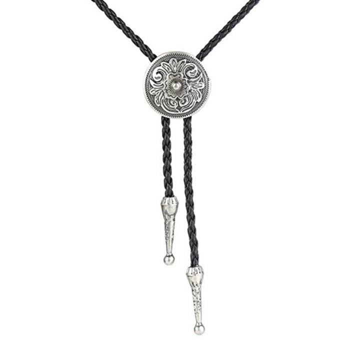 Cravate Bolo Vintage American Southwest Pattern Stock aux États-Unis, Plaqué argent brossé antique, Taille unique
