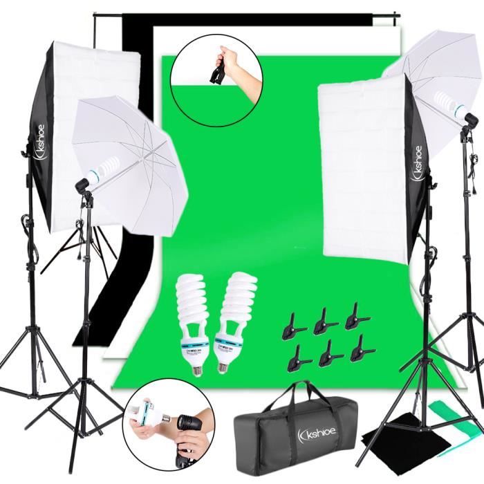 Kit d'éclairage pour studio photo Kit boîte souple 1,8 * 2.8 M Tissu de fond 85W Boîte à lumière douce de parapluies
