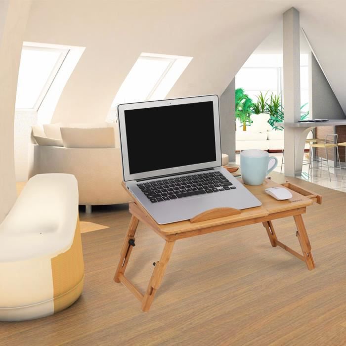 Vendu par LeDivil-Bureau de tour de lit, ordinateur portable, support réglable, table de lit, pliable, dortoir, bambou, fleurs