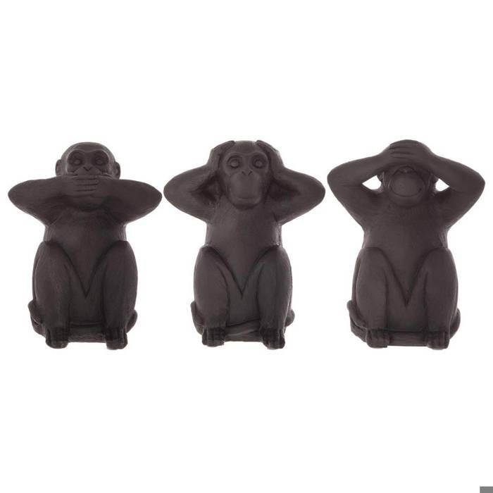 Atmosphera - Lot de 3 singes sagesse en résine H23 L, 19,5 x l, 14 x H, 24 cm Noir