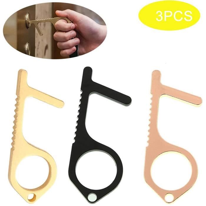 3 Pièces Ouvre Porte Sans Contact, Portable Polyvalent Santé Outil Clé Pour Ouvrir/Fermer La Porte,Cliquez Sur Bouton De L'élévateur