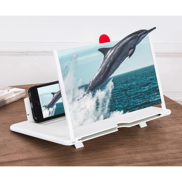 Agrandisseur d'écran pour Smartphone, Loupe d'écran 3D, Aocle de Support Pliable, Grand écran HD 12 Pouces(blanc)