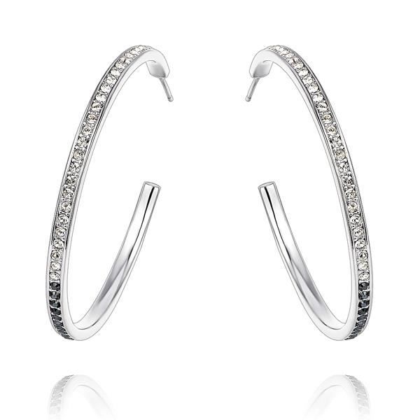 Boucles d'Oreilles Grandes Créoles en Cristal de Swarovski Elements Blanc et Noir