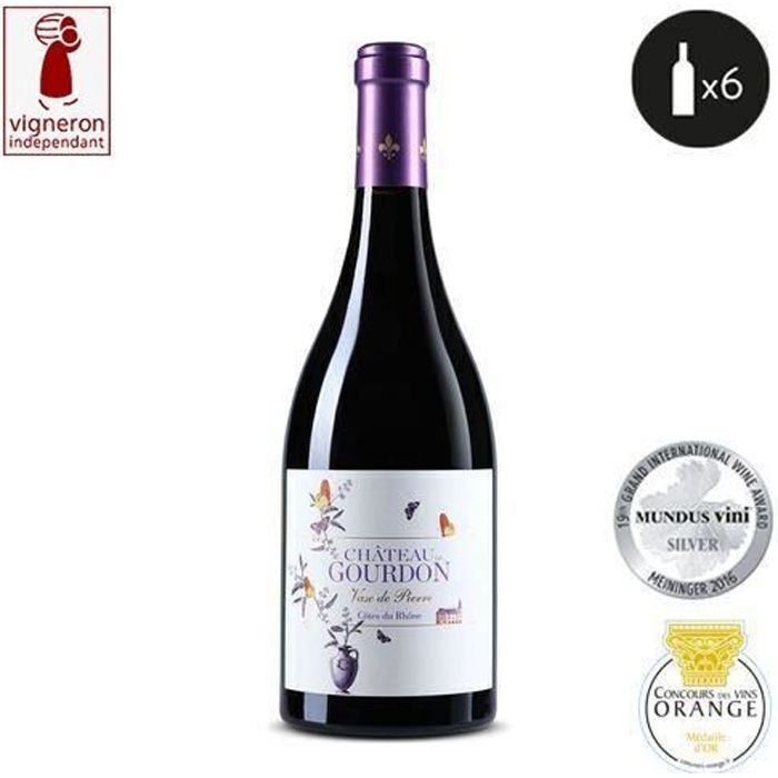 6 bouteilles - Vin rouge - Tranquille - Château de Gourdon Vase de Pierre Côtes du Rhône Rouge 2018 6x75cl