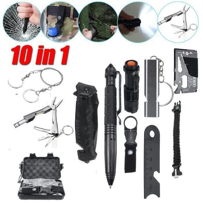 10 en 1 Kit de Survie d'urgence Multi-outils SOS Pr Randonnée FR71973