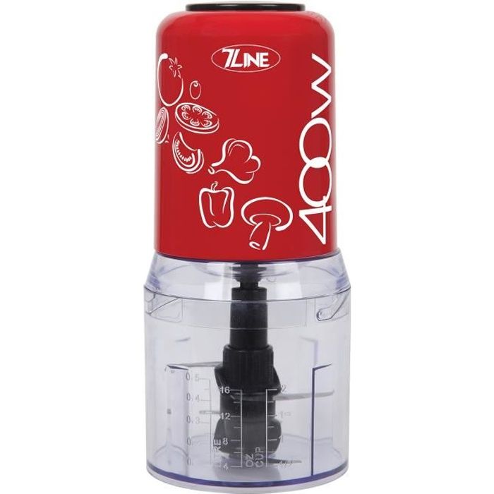 Mini-HACHOIR Rouge – 7 LINE – 400W – 4 lames acier inoxydable – Multifonctions – Bol : 500ml