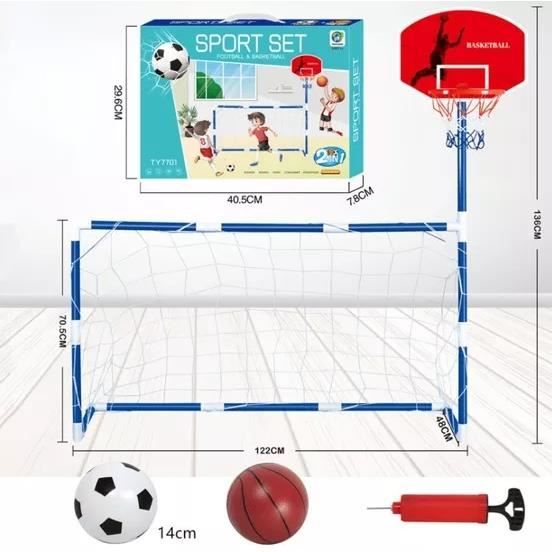 Cage de Football but de football avec Panier de basket Entraînement Jouet Set de sport intérieur et extérieurpour enfants