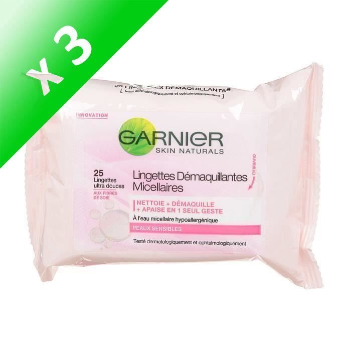 GARNIER Toilette paquets de 25 lingettes micellaires Visage expertise (Lot de 3)