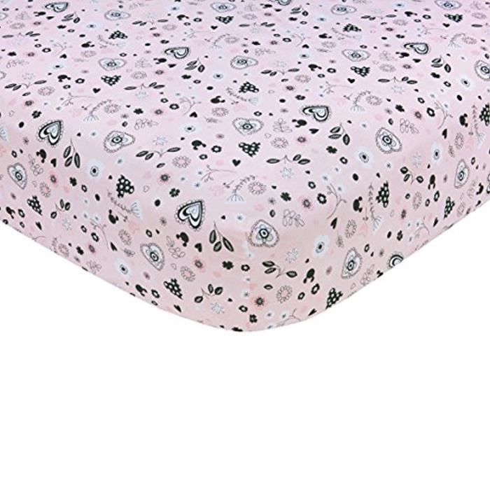 Drap Plat Lit Bebe DISNEY Minnie Mouse Hello Gorgeous Crib Sheet, Pink-Black-White OW45S