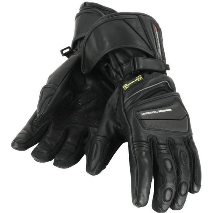 RIDER-TEC Gants Moto Longue Manchette Hiver Noir