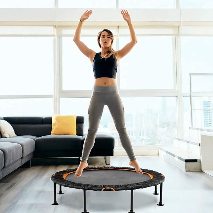 GOPLUS Trampoline de Fitness Pliable,Suspension Silencieuse par Corde en Caoutchouc/Ressort, avec Housse de Protection (Rond,Orange