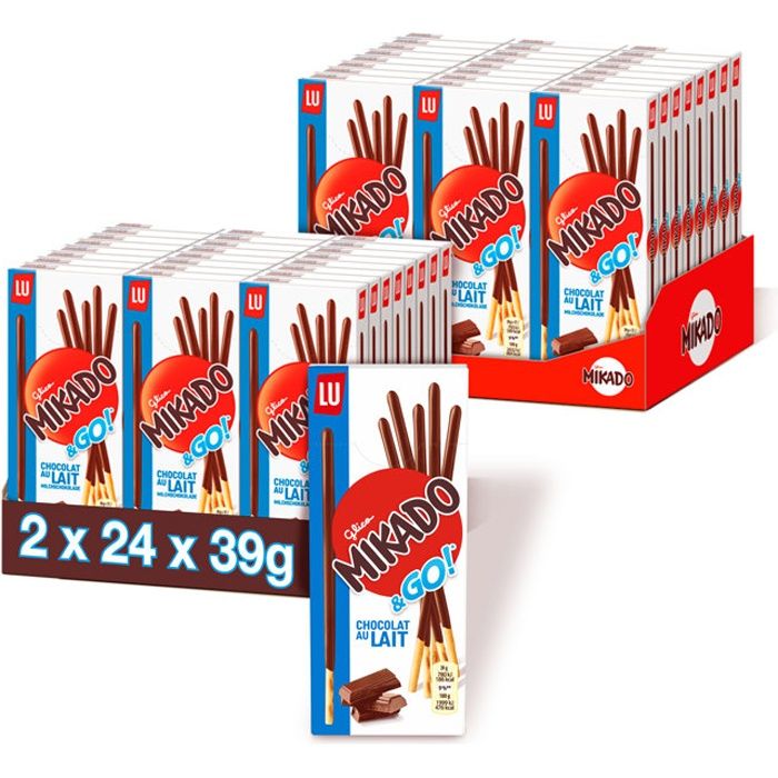 Mikado Pocket - Biscuit Chocolat au Lait - Format Pocket Pratique à Emporter - 2 Présentoirs de 24 paquets (39 g)