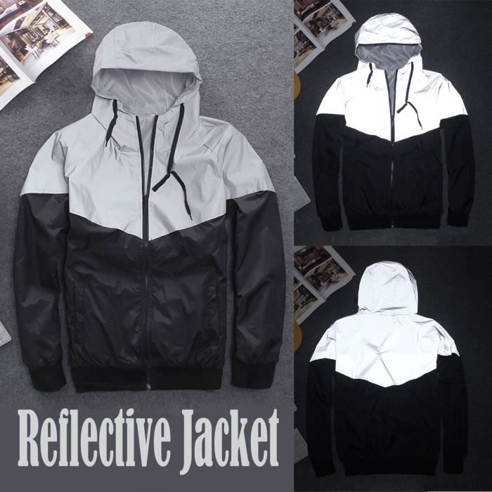 Femmes Et Hommes Mode Zipper Épissage Manteau Réfléchissant Vestes Trench Décontractées