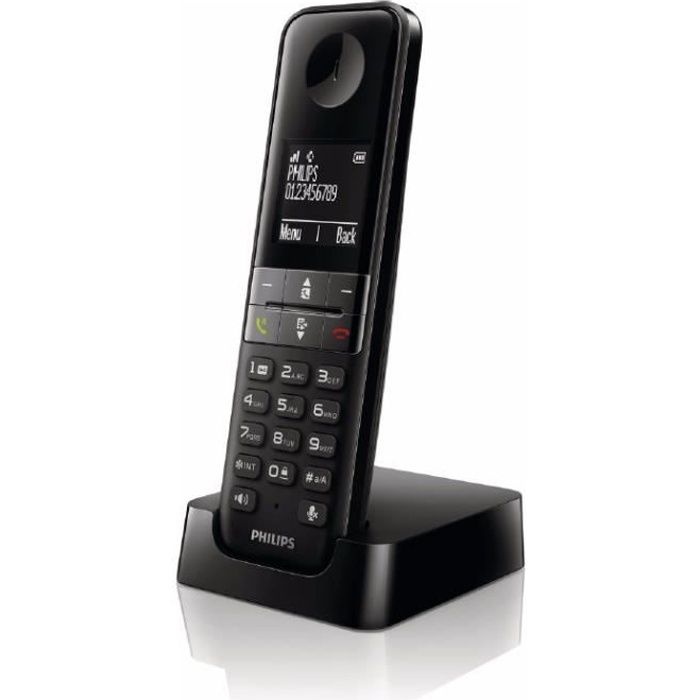 Philips - Téléphone DECT D4701B sans fil - écran 4,6cm - noir - plug-and-play - conception optimisée