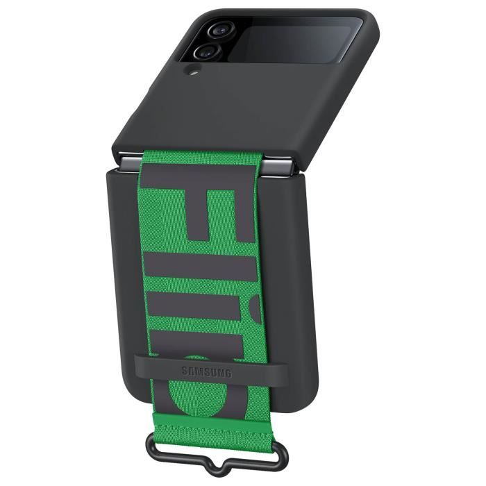 Coque Galaxy Z Flip 4 Silicone Finition mate avec Lanière Original Samsung Noir