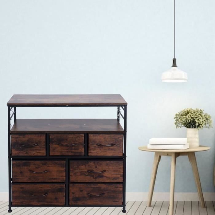 NEUF Meuble de Rangement Style industriel Armoire 7 tiroirs en Tissu, Marron Rustique 85x80x29.5cm ABI En Stock