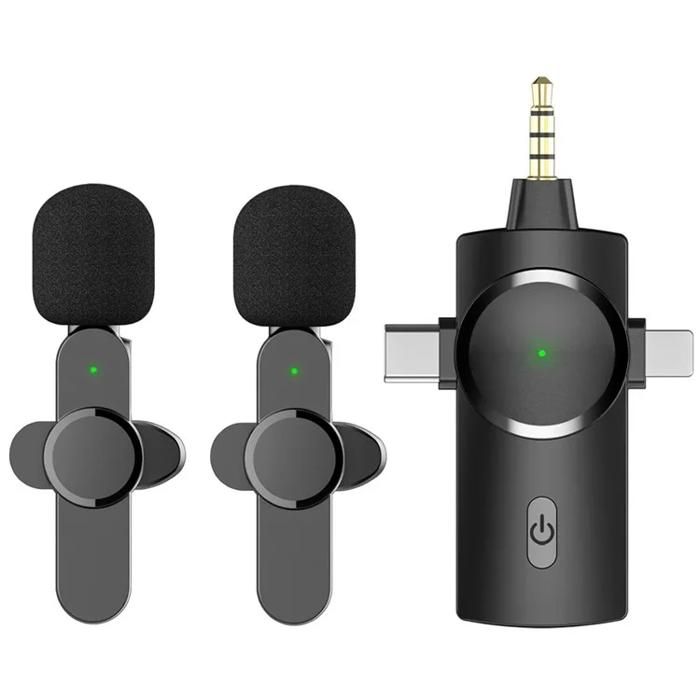 2 Microphones-cravates sans fil avec 1 récepteur, adaptés aux tournages en extérieur/suivi/interviews en direct