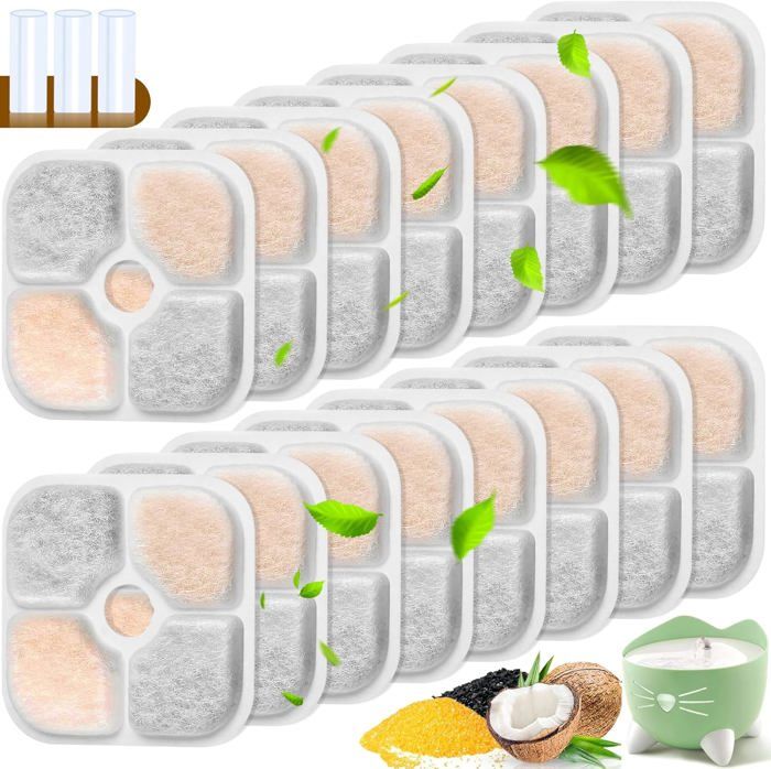 Comparer les prix de Pixi 16pcs filtres de fontaine pour chat avec 3 tuyaux,filtre de rechange,compatible avec fontaine à eau Pixi de 2,5l,triple