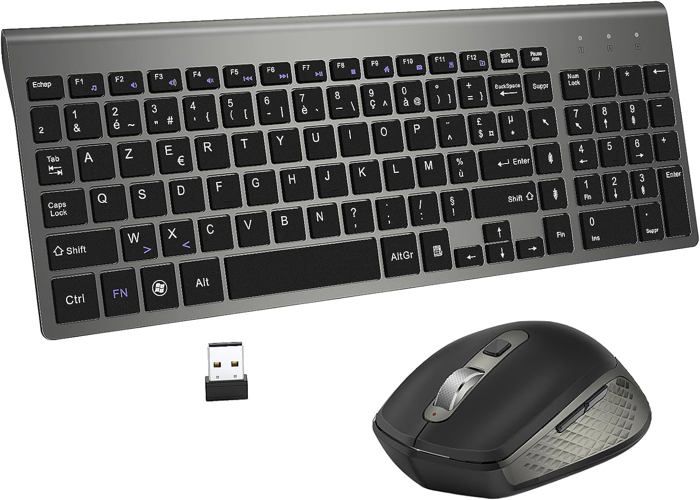 Clavier Souris Sans Fil – Azerty Silent Usb Compact Clavier De Souris Pleine Taille Ergonomique Pour Pc/Ordinateur/Laptop/Tv/Win