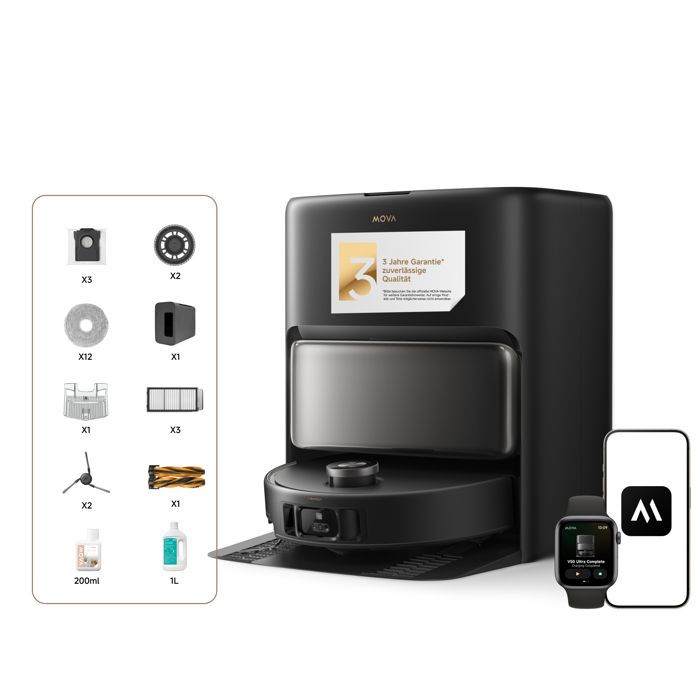 Robot Aspirateur - MOVA - V50 Ultra - Vidage Automatique - 24 000 Pa - Noir