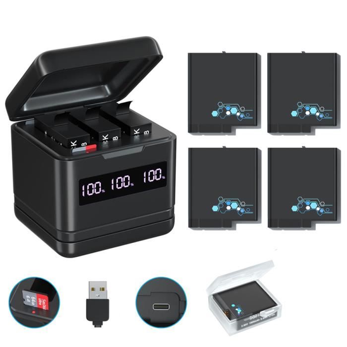 1chargeur 4batteries-Batterie GoPro Hero 8-7-6-5, chargeur rapide