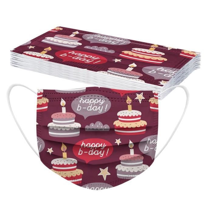 Masque De Voyage 10pcs Adulte Joyeux Anniversaire Impression De Protection Jetable Anti Poussiere A6110a