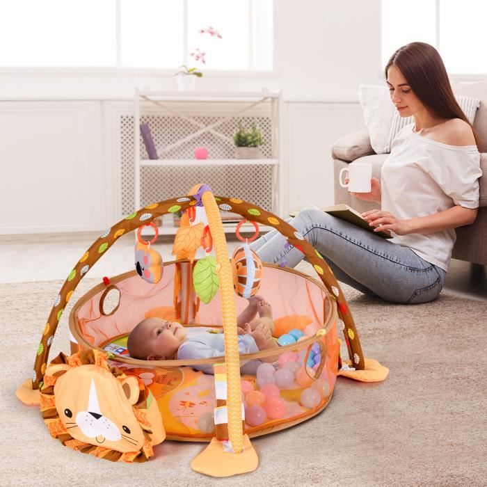 Tapis D Eveil Evolutif Pour Bebe Tapis De Jeuet Pour Bebe Motif Animal Lion Avec Boules Colorees Cdiscount Puericulture Eveil Bebe