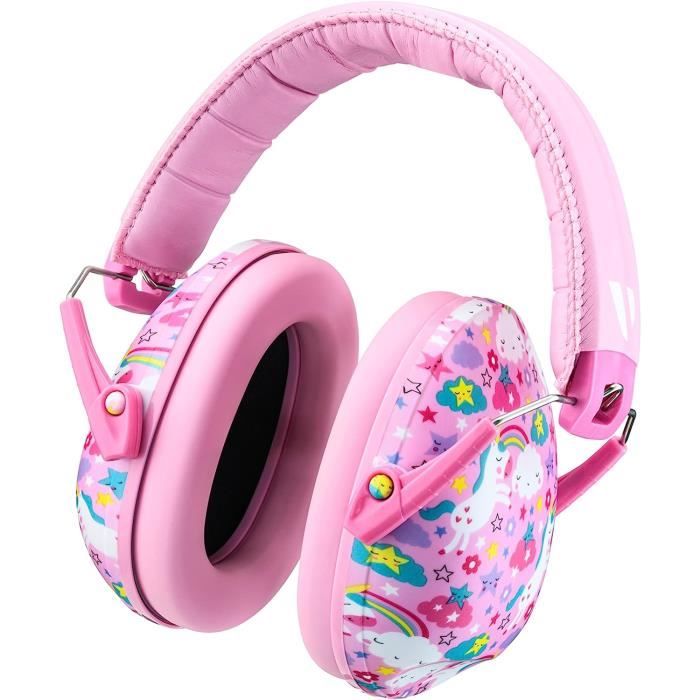 Rose）Casque Anti Bruit Bebe, Casque anti-bruit rembourré pour enfants,  protection auditive pour bébés et tout-petits de 12 à 36 mois, Cordon  élastique Cache-oreilles,MU 
