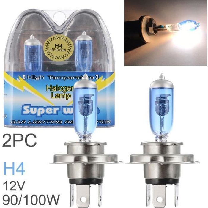 2pcs H4 100W 6000K Phare de voiture avant auto HOD de la lampe halogène au xénon Lumière blanche super lumineux