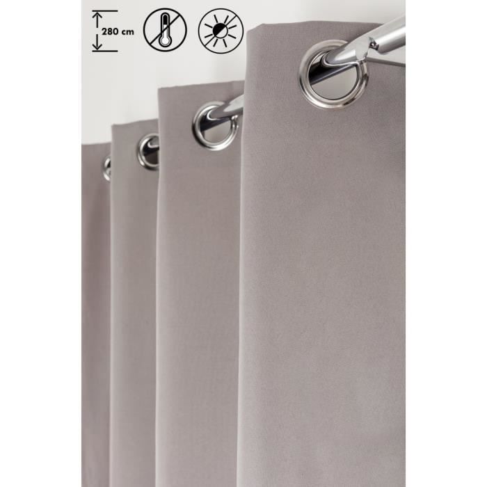 Rideau Occultant Thermique 140 X 280 Cm à Oeillets Grande Hauteur Anti Froid Uni Gris