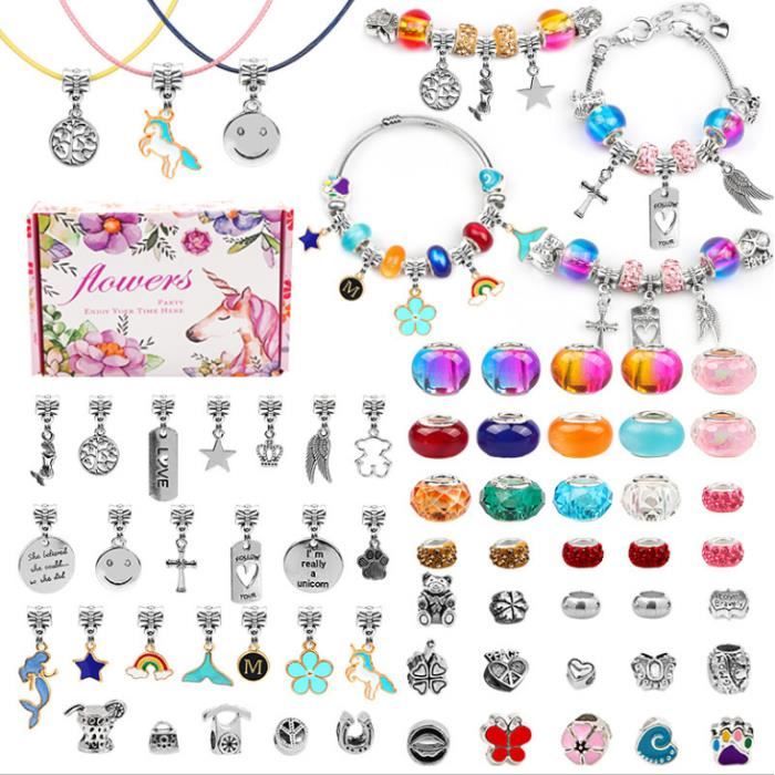 66pcs Bijoux enfants fille,Charms Bracelet Kit Idée Cadeau