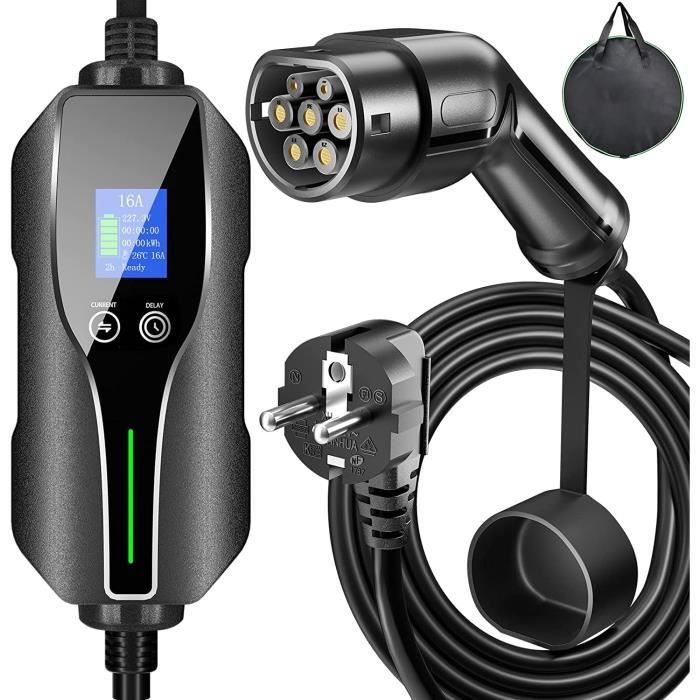 Ev Chargeur Type 2chargeur Voiture Électrique Nanpaders Écran Fonction Retard 3.6kw 8-16a 8m Cable Recharge 2 Pr