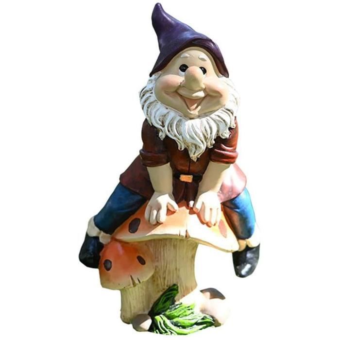 Figure de jardin Nain est assis sur champignon Gnome Jardin Figure