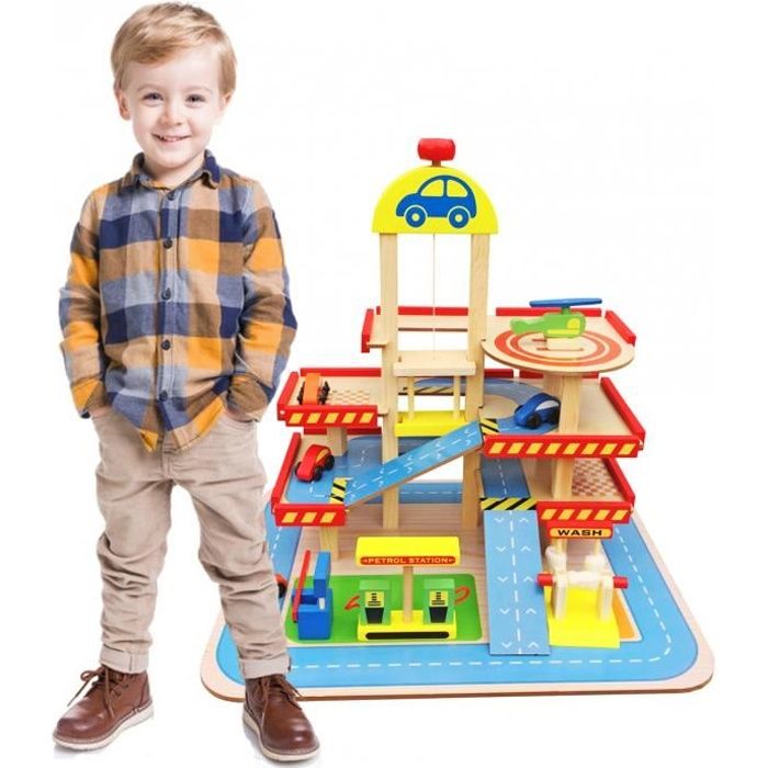Dodo Toys Grand Jouet En Bois Garage Parking 3 Niveaux Ascenseur