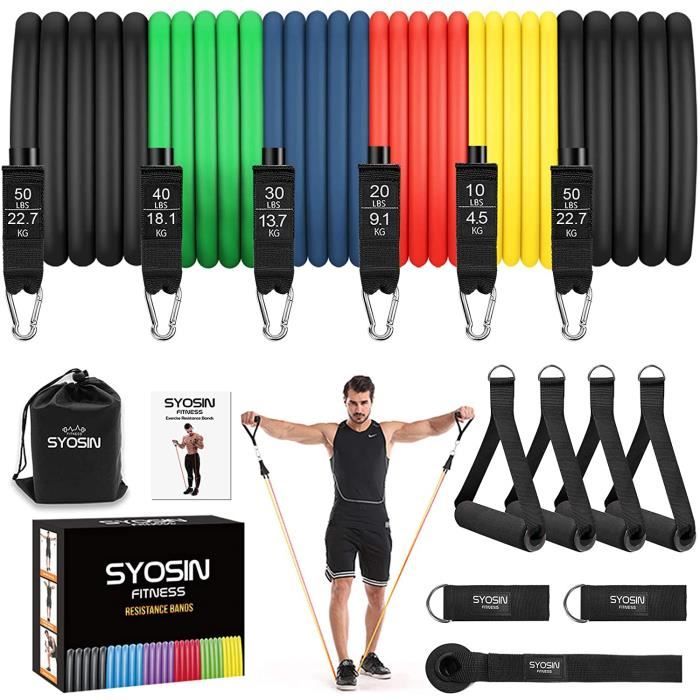 SYOSIN Bande de Resistance Set 6 Bandes Elastique Musculation Tubes 200lbs avec 4 Poignees Sangles de Cheville Ancrage de Portede B Cdiscount Sport
