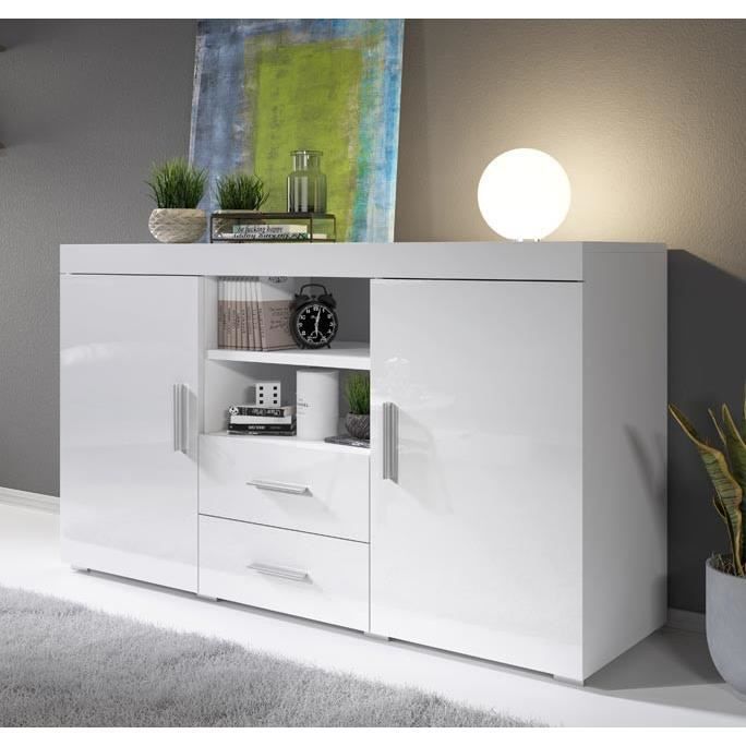 muebles bonitos Buffet Moderne mod/èle Roque m/élamin/é Noir Blanc Brillant Largeur 140cm Hauteur 80cm Profondeur 40cm