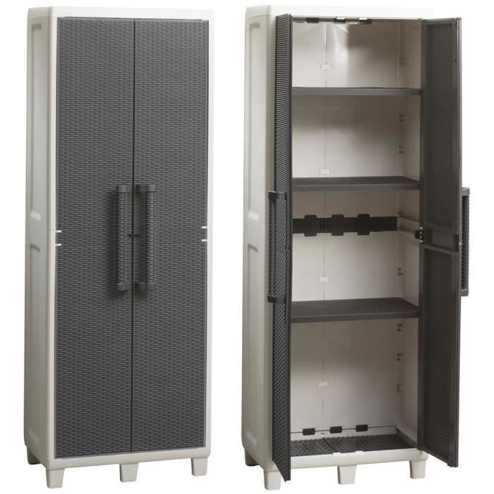 Armoire haute de jardin en résine tablettes réglables terrasse