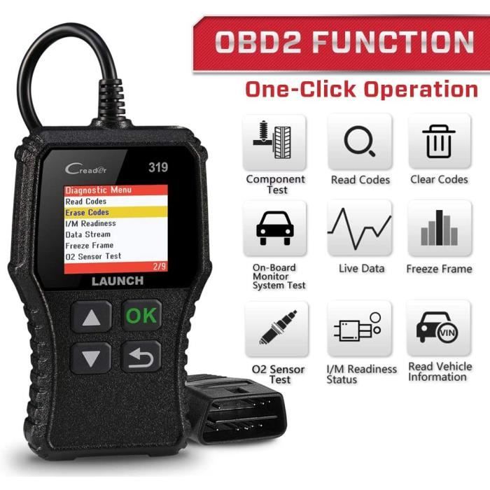 LAUNCH CR319 Scanner Auto Diagnostic OBD2 - EOBD-Can pour Lire et Effacer Les Codes d’Erreur du Moteur, Testeur d'EVAP et de Ca A191