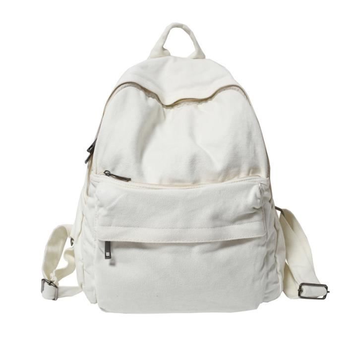 Blanc 8707 Sac a dos coreen en toile pour femmes grande capacite pour etudiantes Kawaii Preppy pour adole Cdiscount Bagagerie Maroquinerie