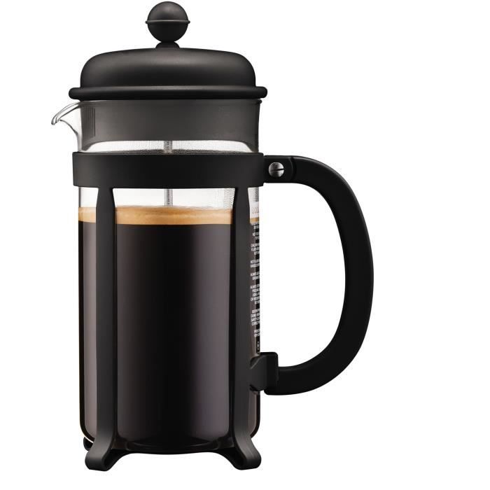 Cafetiere+à+piston+-+BODUM+-+Java+-+Monture+et+couvercle+en+plastique+-+8+tasses+-+1+l+-+Noir