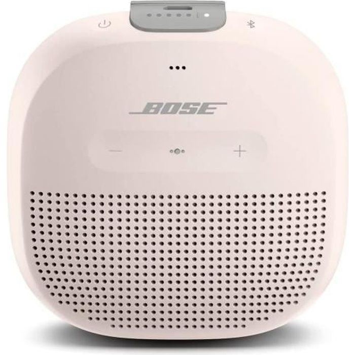 Enceinte Bluetooth portable BOSE SoundLink Micro en blanc (White smoke) avec une puissance de 12W (5W RMS), jusqu'à 6 heures