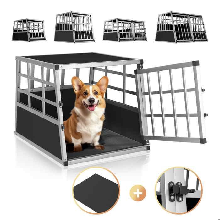 Comparer les prix de Cage de Transport pour Animaux domestiques 70x54x51 cm Aluminium MDF 1 Porte Noir Argent Caisse Chien Chat Rongeur boîte Box