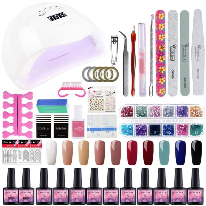 Coscelia Kit 10pc Vernis Gel Semi Permanent 80w Uvled Lampe Nail Machine Vernis Gel à Ongle Base Caot Top Coat Remover Nail Art