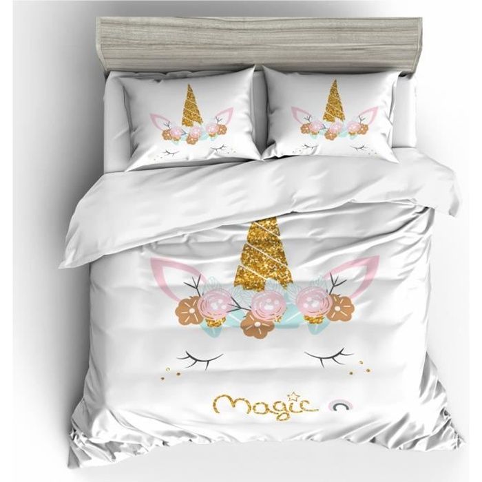 Licorne Parure de Couette Imprime-1 Housse de Couette 220 x 240 cm + 2 Taie  d'oreiller 50 x 75 cm 13 - Achat / Vente housse de couette et taies -  Cdiscount