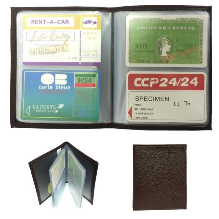 Carnet 64 cartes pour carte bancaire, fidélité, visite, format portefeuille  pochette plastifiée, en cuir / étui RFID