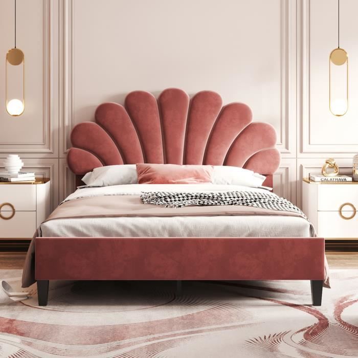 Lit adulte scandinave 140 x 200 cm, Lit rembourré en velours, tête de ...