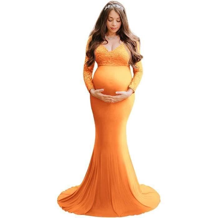 HAOPYOU Robe Grossesse Shooting Photo Robe Elgante Vetements Maternit Robe Longue en Dentelle Manche Longue Femme Enceinte Co